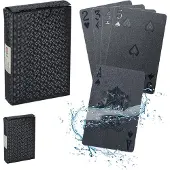 Relaxdays Pokerkarten Set, wasserfest, 2 Pokerdecks à 54 Karten, Plastik Spielkarten, mit Joker, Kartenspiel, schwarz