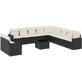 vidaXL 12-tlg. Garten-Sofagarnitur mit Kissen Schwarz Poly Rattan