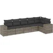 vidaXL 6-tlg. Garten-Sofagarnitur mit Kissen Grau Poly Rattan