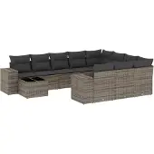 vidaXL 11-tlg. Garten-Sofagarnitur mit Kissen Grau Poly Rattan