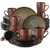 Happyment Montario Tafelservice – 32-teilig – 8 Personen – Essteller, tiefe Teller & Frühstücksteller – Braun – Keramik
