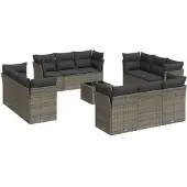 vidaXL 13-tlg. Garten-Sofagarnitur mit Kissen Grau Poly Rattan