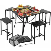 Happyment BBQ-Tisch – 2in1 – Gartentisch und Grill – Feuerkorb oder Eisbehälter – Außentisch