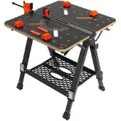 Happyment Klappbarer Arbeitstisch– Professional – Holzarbeit – 7-fach Höhenverstellbar – Klemsystem – 454kg Tragkraft – Schwarz