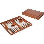 Philos Backgammon Spiel braun groß Kunstleder klassisches Brettspiel