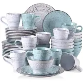 Happyment Regal Serviesset – 48-teilig – 12 Personen – Weiß/Blau – Keramik – Essteller und Teller
