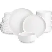 Happyment Silken Tafelservice – 18-teilig – 6 Personen – Keramisch Weiß – Frühstücksteller – Essteller