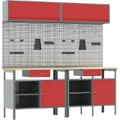 Syfax Werkbank-Set 8 pcs Rot und Grau Pulverbeschichteter Stahl