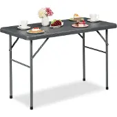 Relaxdays Gartentisch, klappbar, HBT: 74 x 121,5 x 61 cm, Rattanoptik, Kunststoff, Stahl, wetterfester Balkontisch, grau