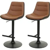 Mendler 2er-Set Barhocker MCW-L85, Barstuhl Tresenhocker Drehhocker, höhenverstellbar mit Lehne Kunstleder braun