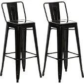 CLP Barhocker 2er Set mit Lehne im Industrial-Look Mason, mit Rückenlehne | Farbe schwarz
