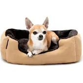 Lionto Hundebett, weiches Kuschelbett mit herausnehmbarem Wendekissen & Anti-Rutsch-Boden, 50x37 cm, beige/braun