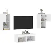 vidaXL BEI CLORIS 4-tlg. TV-Wohnwand mit LED-Leuchten Weiß 2024 Neu7107732