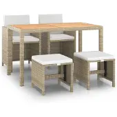 vidaXL 5-tlg. Garten-Essgruppe mit Kissen Poly Rattan Beige
