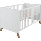 Roba Babybett Ole 70 x 140 cm - Mitwachsendes Gitterbett mit Füßen aus Massivholz - Höhenverstellbar - Umbaubar zum Juniorbett - Holz weiß lackiert