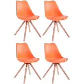 CLP 4er Set Stühle Toulouse Square mit eckigen Holzbeinen orange Gestell Farbe natur