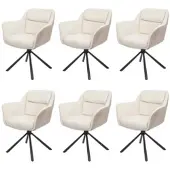 Mendler 6er-Set Esszimmerstuhl HWC-K33, Küchenstuhl Stuhl, drehbar Auto-Position, Stoff MVG Kunstleder, creme