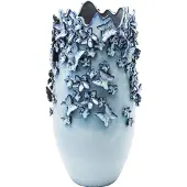 Kare Vase Butterflies, hellblau, Höhe 50 cm, Steinzeug Butterflies, blau, für Wohn- / Esszimmer, Keramik, Design
