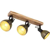 Globo Lighting Strahler Holz dunkelbraun, Metall schwarz matt, goldfarben, Schirme mit Dekorschlitze, LxBxH: 540x125x250mm, exkl. 3x E27 40W 230V