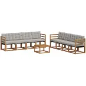 vidaXL Outdoor-Sofagarnitur mit Kissen 9 pcs Natürlich und Hellgrau