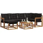 vidaXL Outdoor-Sofagarnitur 7 stk. Natürlich und Schwarz