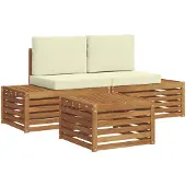 vidaXL Outdoor-Sofagarnitur mit Kissen Natur und Creme 59 x 59 x 37 cm