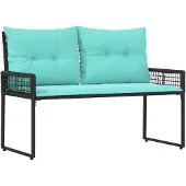vidaXL Bank Outdoor mit Kissen Schwarz und Türkis 118 x 55 x 82 cm