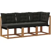 vidaXL Outdoor Mittel- und Ecksofa mit Kissen 3 Stück Natur