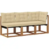 vidaXL Outdoor Mittel- und Ecksofa mit Kissen 3 Stück Natur