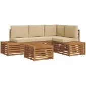 vidaXL Outdoor-Sofagarnitur mit Kissen Natur und Beige 59 x 59 x 37 cm