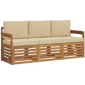 vidaXL Sofagarnituren 3 stk. Natur und Beige Massivholz Akazie