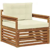 vidaXL Outdoor-Sofa Massives Akazienholz und Polyester Natur und Creme