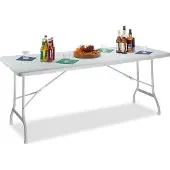 Relaxdays Gartentisch klappbar BASTIAN, groß, Tragegriff, stabiler Campingtisch, H x B x T: 72 x 178 x 74 cm, weiß