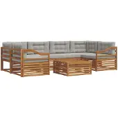 vidaXL Outdoor-Sofagarnitur mit Kissen 7 pcs Natürlich und Hellgrau