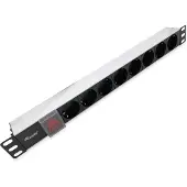 Equip 8-Fach Deutsche Steckdosenleiste, Aluminium-Schale, 1U, Horizontal, Aluminium, Schwarz, Silber, 8 AC-Ausgänge, Typ F