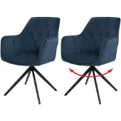 Mendler 2er-Set Esszimmerstuhl MCW-L80, Küchenstuhl Polsterstuhl Stuhl mit Armlehne, drehbar, Metall Stoff/Textil blau