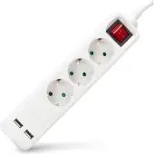 Entac Steckdosen-Verlängerungskabel S1 3 Steckdosen mit Schalter 1,5m 3G1,5 2 USB, 1,5 m, Drinnen, IP20, Kunststoff, Metall, Weiß, 3 AC-Ausgänge