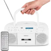 Medion DRX-1 Plus Boombox (tragbares DAB+ UKW Radio, Bluetooth, CD-Player, MP3, Kassette, Kopfhöreranschluss, Stereo Sound System, AUX, Netz & Batterie) weiß