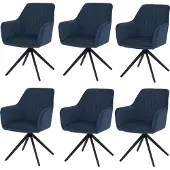 Mendler 6er-Set Esszimmerstuhl MCW-L79, Küchenstuhl Lehnstuhl Stuhl Armlehnen, drehbar Auto-Position Stoff/Textil blau
