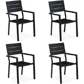 Relaxdays Gartenstuhl 4er Set, HBT 90 x 53,5 x 59 cm, Balkonstühle m. Armlehnen, Metall, moderne Terrassenmöbel, schwarz