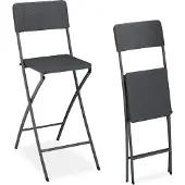 Relaxdays Barhocker klappbar, 2er Set, Rattan-Optik, Rückenlehne, HBT: 115 x 44 x 63 cm, Barstuhl, PE & Metall, grau