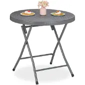 Relaxdays Gartentisch, klappbar, HxD: 74 x 80 cm, Rattanoptik, Kunststoff & Stahl, wetterfest, runder Balkontisch, grau