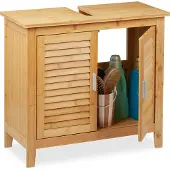 Relaxdays Waschbeckenunterschrank Bambus, HxBxT: 60x67x30 cm, 1 großes Fach, 2 Türen, magnetisch, Badunterschrank, natur
