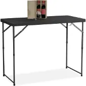 Relaxdays Gartentisch klappbar, HBT: 74x120x60 cm, Kunststoff, Stahl, höhenverstellbar, 6 Pers., Campingtisch, schwarz