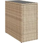 vidaXL Garten-Beistelltisch Glasplatte Beige 58x27,5x55 cm Poly Rattan