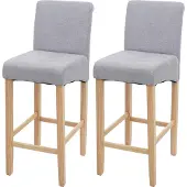 Mendler 2er-Set Barhocker HWC-C33, Barstuhl Tresenhocker, Holz hellgrau, helle Beine, Stoff/Textil