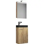 VCM 3-tlg Set | Waschplatz für Gäste WC | Gästebad Toilette | Waschtisch mit Spiegelschrank | Badmöbel Badezimmer Set – Slito SC-BL