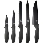 MasterChef Messer Set, Messerset mit Küchenmesser, Kochmesser, Brotmesser, Schälmesser & Allzweckmesser, Schneidemesser Küche Set, Scharfe Messer mit Edelstahlklingen, Softgriff, 5-teilig, Schwarz