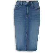 Tom Tailor Damen Midi-Jeansrock mit Schlitz, blau, Uni, Gr. 36