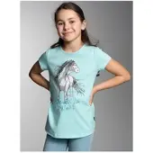 Trigema T-Shirt "T-Shirt mit Pferd", Mädchen, Gr. 104, blau (gletscher), Single Jersey, 100% Baumwolle, normal, Rundhals, Shirts T-Shirt